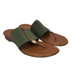 Italian Shoemakers Thong Slip On Almond Toe Green Sandal Women's Size 6.5